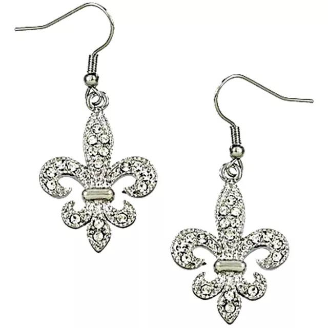 Beautiful Crystal Fleur De Lis Earrings with a Gift Box Fast Shipping