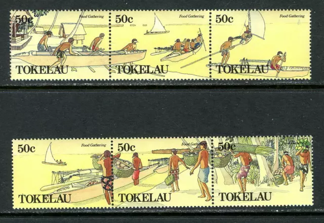 TOKELAU 163-64, 1989 RECOLECCIÓN DE ALIMENTOS, TIRAS DE 3, MONTADO SIN MONTAR O NUNCA MONTADO (Tok044)