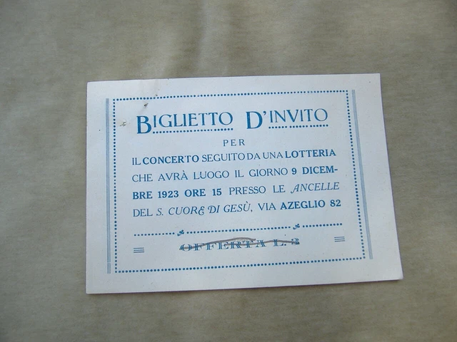 Biglietto D'invito Bologna 1923 Per Concerto Piu' Lotteria