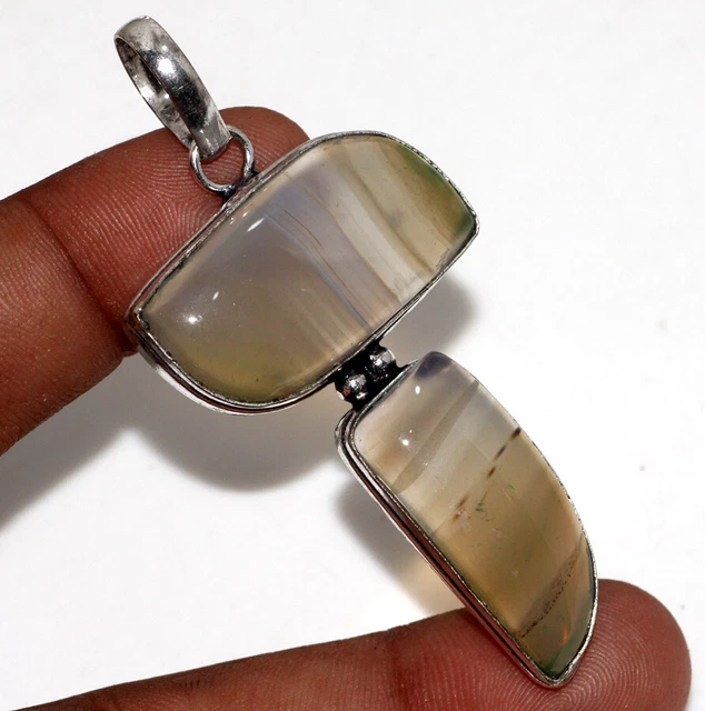 Botswana Achat 925 Versilbert Handmade Lang Anhänger 2.5 " Modern Geschenke GW