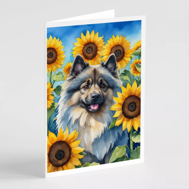 Keeshond in Sunflowers Greeting Cards and Envelopes Pack of 8 DAC6105GCA7P