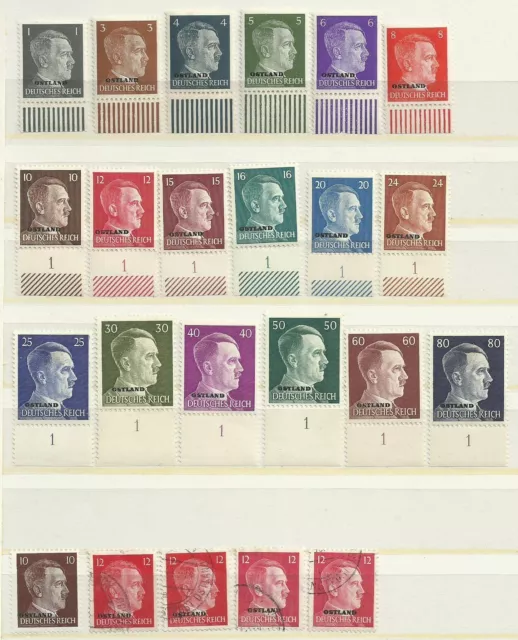 Briefmarken, Deutsche Besetzung Ostland, 2. WK, mit Schonfalz + 5 gestempelte