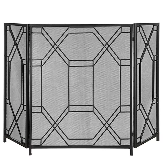 Modern Geometric Rosen Fireplace Fire Screen Black Forged Metal  Uttermost 17982