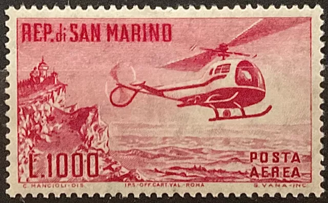 1961 San Marino Airmail Helicopter Lire 1000 Carminio Mnh