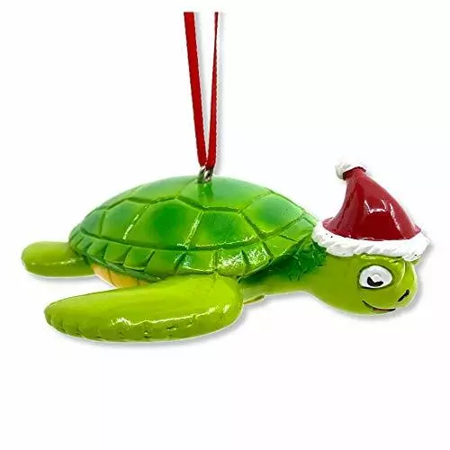 Sea Turtle with Santa Hat Christmas Tree Ornament  Ocean Marine Life Shell