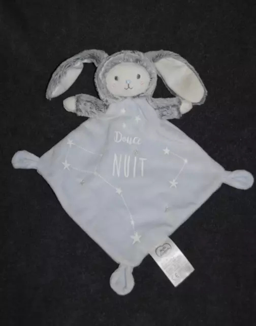 Doudou Plat Ours Déguisé Lapin Bleu Gris  MOTS D'ENFANTS Douce La Nuit Etoiles