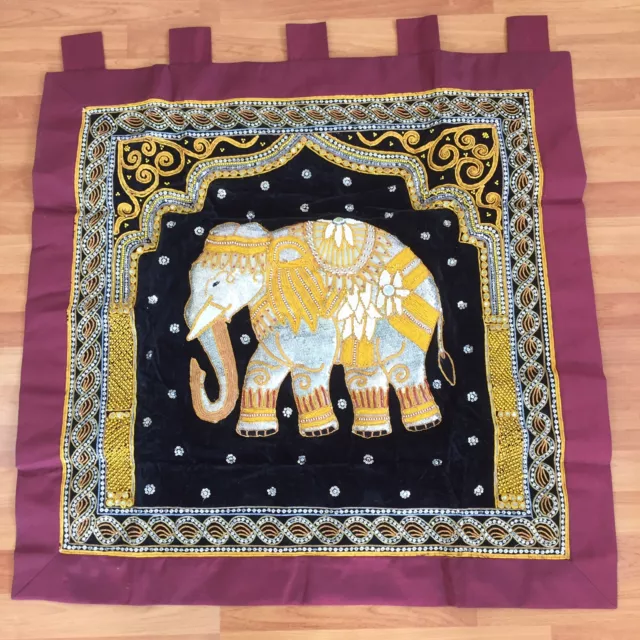 kalaga wall hanging  tapestry vintage thai burmese embroidered sequns elephant