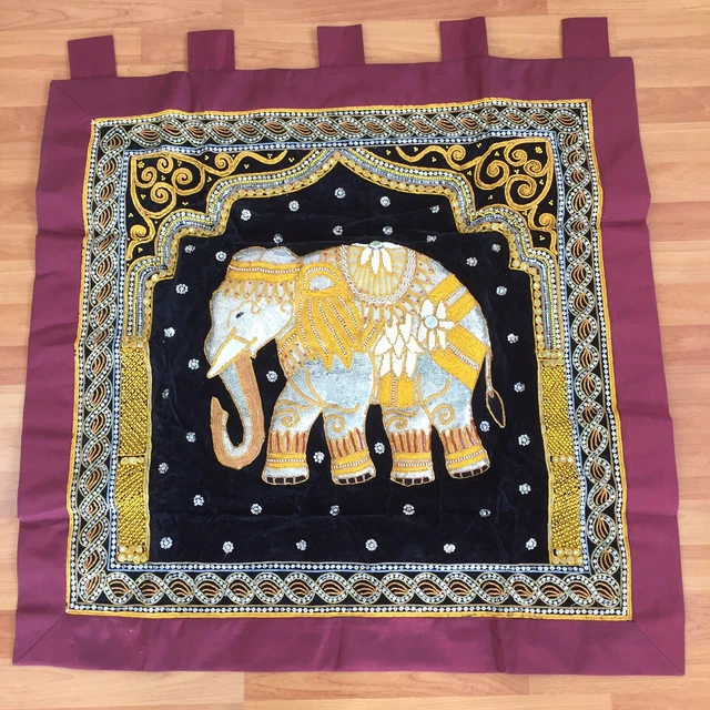 kalaga wall hanging  tapestry vintage thai burmese embroidered sequns elephant