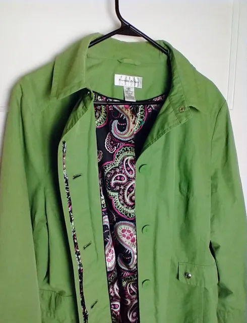 Preston & York Paisley Rain Trench Coat Green / Multi-Color SZ: Womens LG