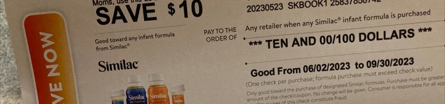 $25 worth of Similac in store coupons local checks $5 & $10 Each + Coupon 4 $15