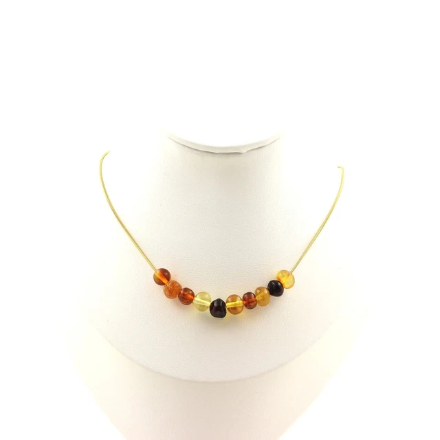 Collier 4 perles Ambre véritable de la mer Baltique. Chaine en acier Collier fe