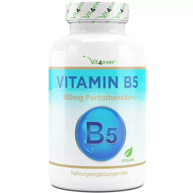 VITAMIN  B5 = 180 Kapseln - 500 mg - Pantothensäure - Vegan + Hochdosiert B-5