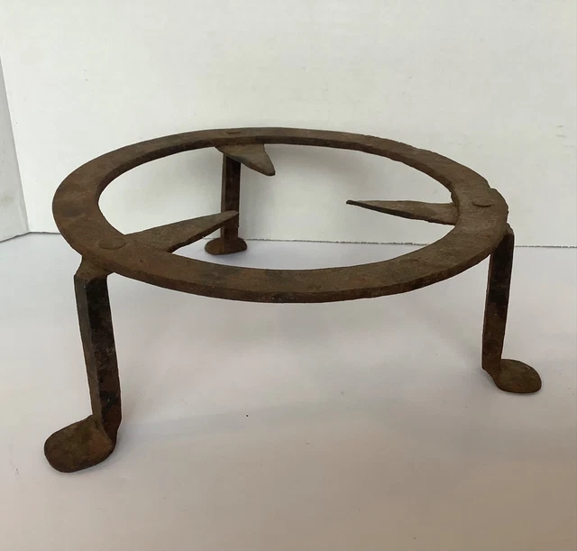 Antique Primitive Wrought Iron Hand Forged Trivet Fireplace Hearth Tool