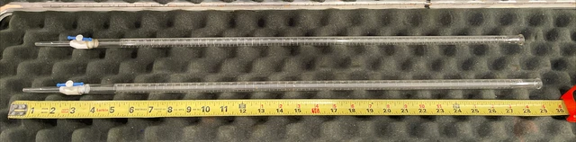 LOT of TWO: PYREX no. 2116 50mL Lab Glass Buret with Stopcock, Student Line