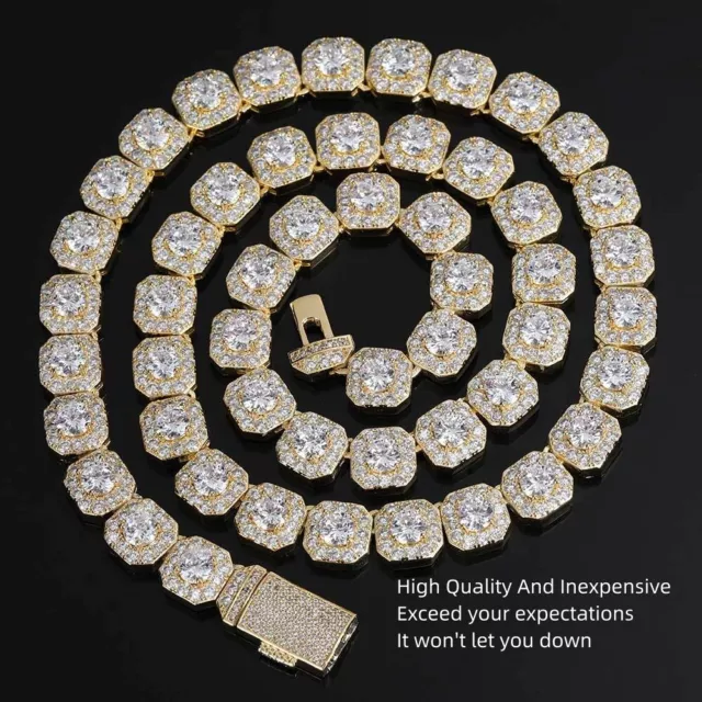 10mm/12mm Hip Hop  Rock Candy Necklace Bracelet Iced Out CZ Gold Plated
