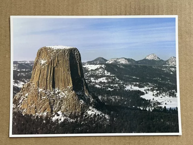 Postcard Devils Tower WY Wyoming Scenic Aerial View Snow Vintage PC
