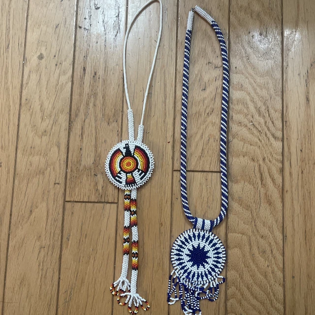 powwow beadwork Native American Vintage Pieces Bolo And Necklace powwow beadwork Native American Vintage Pieces Bolo And Necklace