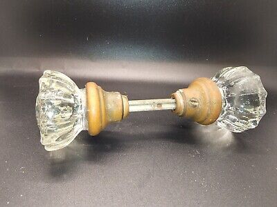Antique Vintage 12 Point Crystal Clear Glass Doorknob Set No Chips 12 Sides