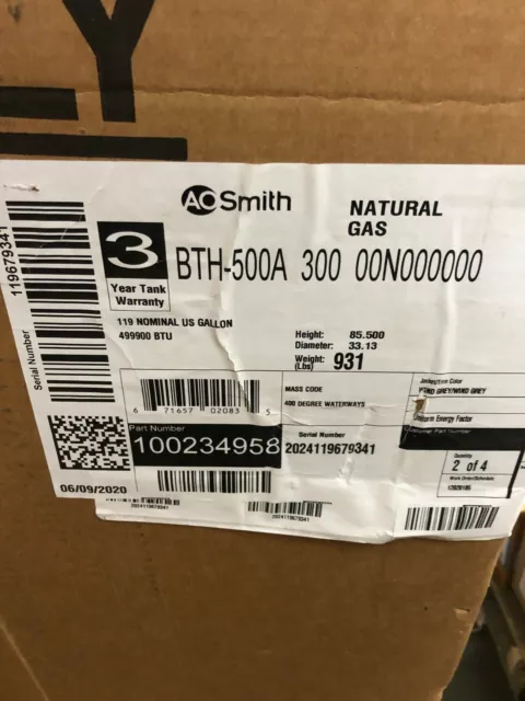 Ao Smith Bth-500A N Gas Commercial Water Heater