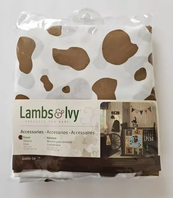 Lambs & Ivy Giddy Up Fitted Crib Sheet NEW Cream Brown Spots Appaloosa Cowboy