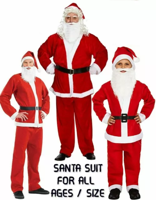 Santa Claus Costume Father Christmas Suit Kids Mens Adult Fancy Dress Outfit