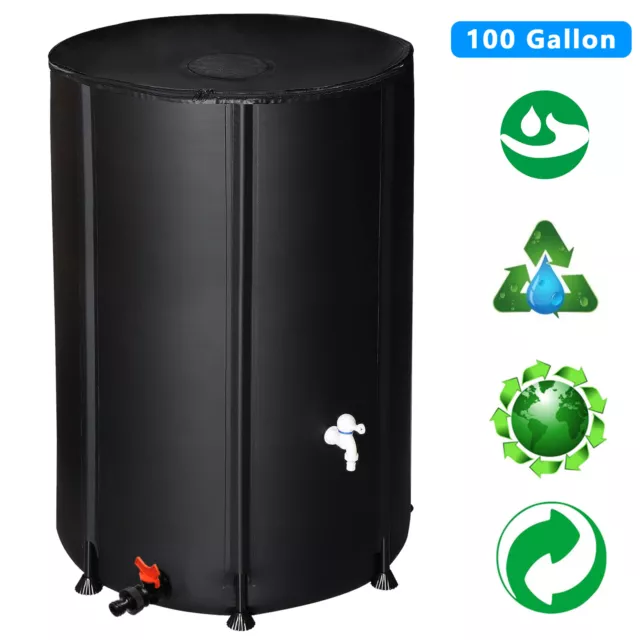 50/66/100Gallon Collapsible Rain Water Barrel Tank Butt Storage Spout Collector