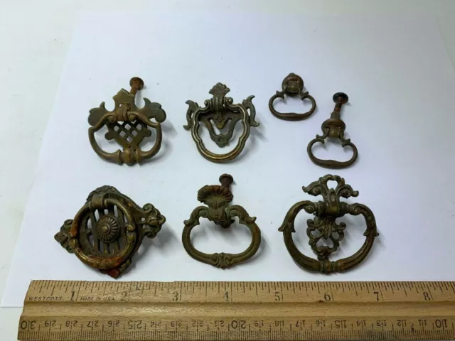 Victorian drawer handles ORNATE Mixed lot 7 Brass Antique Salvage single screw