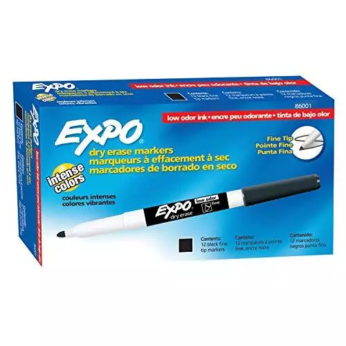 80001 Expo Low Odor Dry Erase Whiteboard Marker, Chisel Tip, Black, Pack of  24