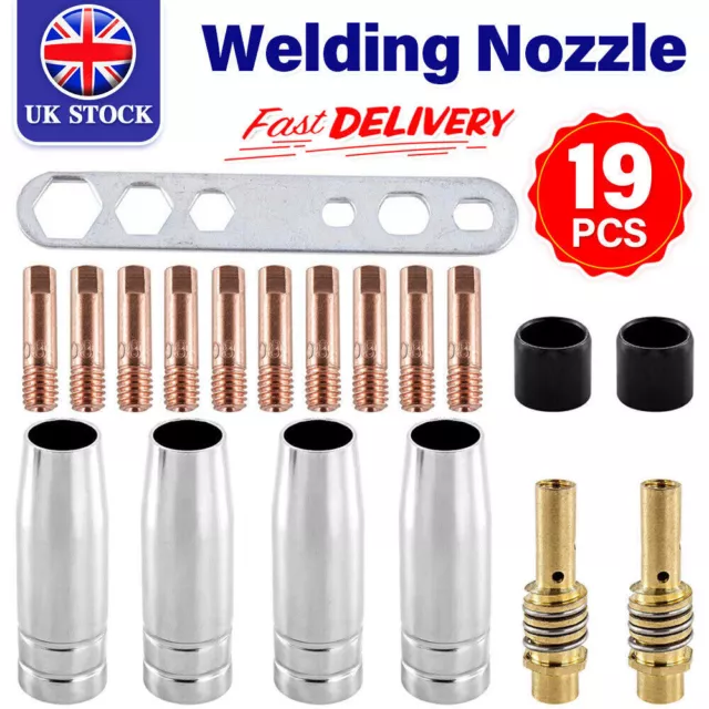 19X M6 0.8mm Torch Welder Contact Tips Holder Gas Nozzle For Welding MIG MB-15AK