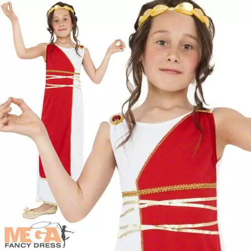 Abito elegante da ragazza romana toga greca storica bambini libro settimana costume 7-12