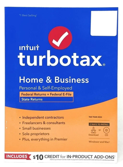 Intuit TurboTax Home & Business 2022 Fed + E-file & State (CD) ( PC & MAC ) Intuit TurboTax Home & Business 2022 Fed + E-file & State (CD) ( PC & MAC )
