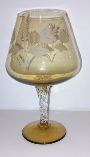 Vintage Large Amber Brandy Gin Glass Twisted Stem