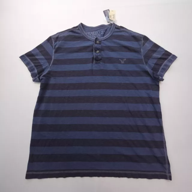 American Eagle Henley Short Sleeve Shirt Mens XXL Blue Striped Athletic Fit NWT