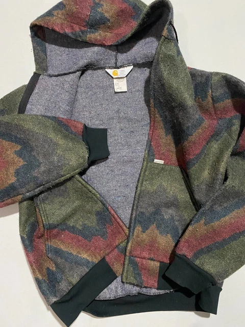 Vintage 90s Rare Carhartt Navajo Large Blanket USA Zip Up Hoodie Jacket Moutain