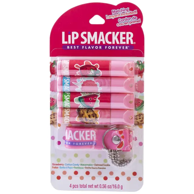 Flavored Lip Balm & Pink Lanyard Set | Strawberry, Cotton Candy, Watermelon, Oat