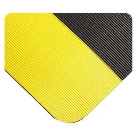 WEARWELL 431.78X2X15BYL Ultrasoft Corrugated Mat, Black/Yellow, 2 ft. W x 15