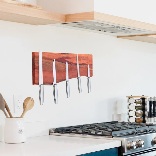 Reclaimed wood and Epoxy resin magnetic knife holder, retro knife rack