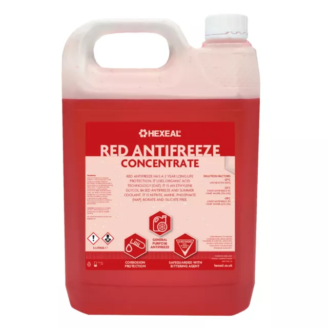 Hexeal Red Antifreeze & Coolant I 5L I -37 Degree Celsius/Concentrate/Longlife