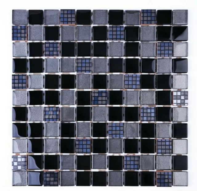 MOSAICO SU RETE PER  BAGNO CUCINA 30 x 30 cm VETRO CERAMICA MIDNIGHT MS 83