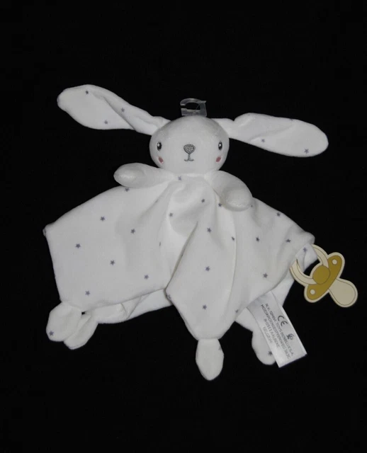 Doudou plat lapin blanc étoile grise SIMBA NICOTOY KIABI attache tétine Neuf 2