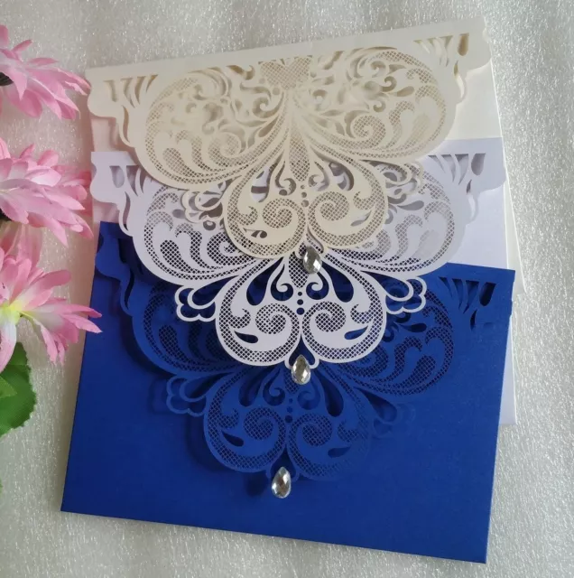 Laser Cut Wedding Invitations Pocket Card Envelope Party Invite 1/10/30/50 POACE