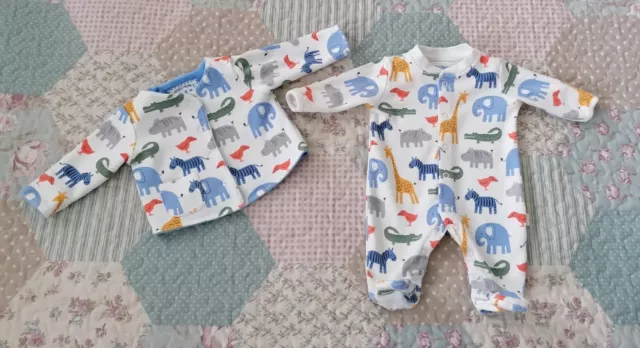 JoJo Maman Bebe Baby Boy's Safari Animal Reversible Jacket & Sleepsuit Newborn