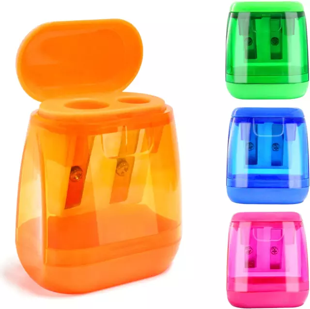 Pencil Sharpener Manual Double Holes Colored Handheld Pencil Sharpeners with Lid