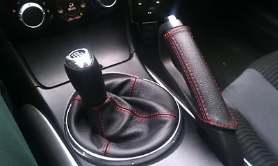 red stitch FITS MAZDA RX8 BLACK LEATHER GEAR & HANDBRAKE GAITER