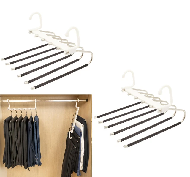 Set 2 Grucce Pantaloni Lori Home 6 In 1 - Acciaio Inossidabile, Ganci PVC Antiscivolo, Organizer Armadio - Foto 2