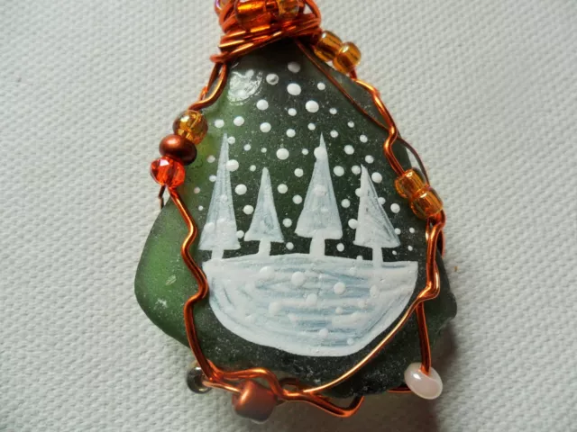 Schneebäume - Handbemalt Handarbeit Perlen Meerglas Weihnachtsbaumschmuck 2