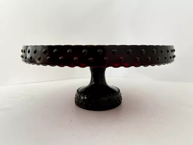 LE SMITH HTF Ruby Red Glass Hobnail Pedestal Cake Stand 11” USA Small Chip READ