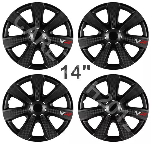 14" x 4 Wheel Trims Black Carbon Effect Hub Caps Fits Toyota Aygo Yaris