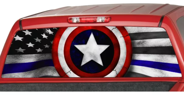 AMERICAN FLAG BLUE LINE police Rear Window Graphic Decal Tint suv ute camouflage