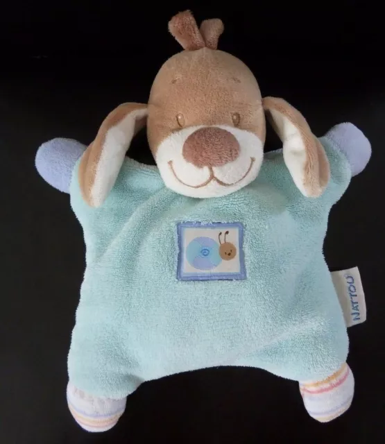 *. DOUDOU COUSSIN NATTOU CHIEN BLEU BEIGE BLANC ESCARGOT GRELOT les zamis - TBE